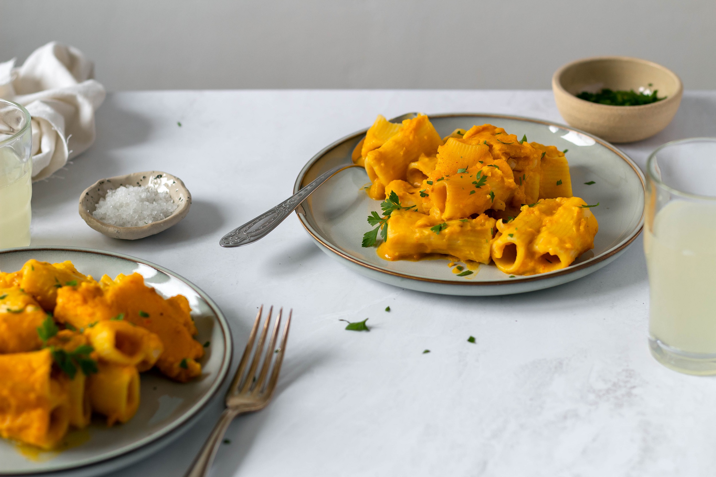 oven-baked pumpkin pasta on the plate